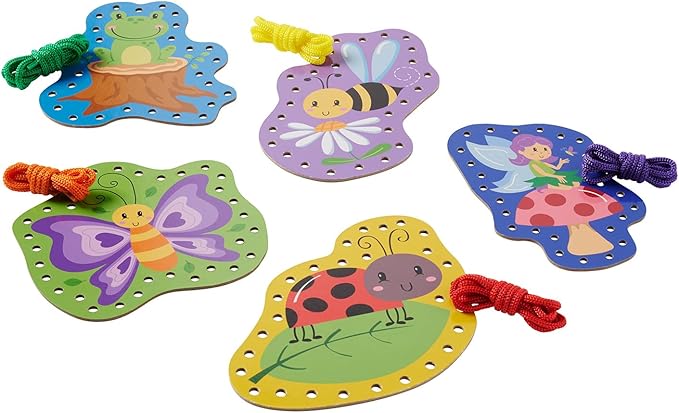 Serabeena Fairy Kids Lacing Cards - Colorful Lacing Cards for Kids Ages 3-5 Plus - Lace Up Sewing Cards - Develops Hand-Eye Coordination & Fine Motor Skills - 5 Sewing Animals for Kids with Laces