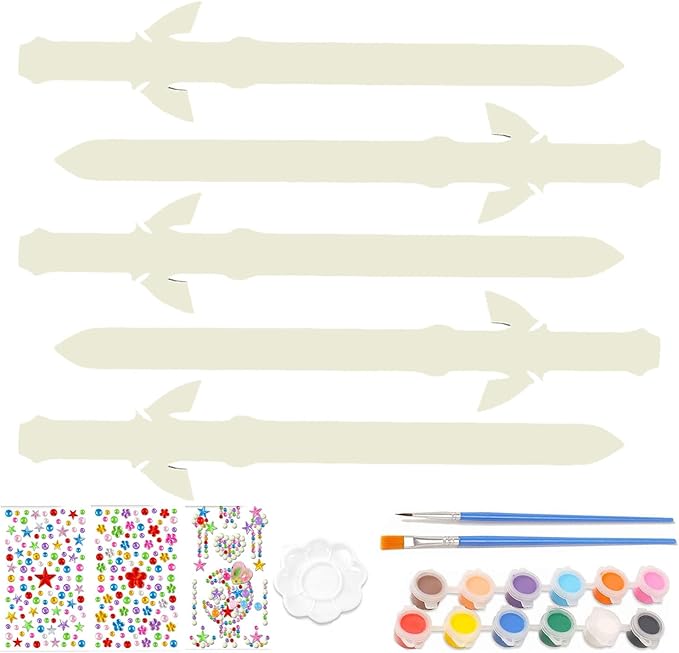 Wooden sword Ninja Pirate Style Toy Sword, Unfinished Wooden Crafts, DIY Crafts Painting Set, kids Ninja, Warrior, Viking kids Role Playing, Games, Parties (5pack) (Wooden sword), m-021