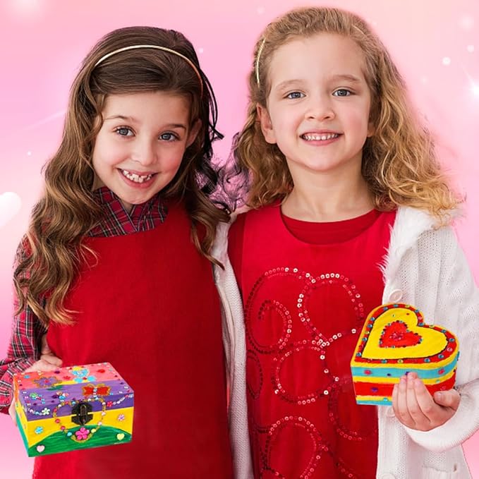Crafts for Girls 8-12, 2 Pack DIY Wooden Jewelry Box Art Craft Supplies Painting Kit for Kids Ages 4-6 6-8 5 7 9 10 11 Year Old Girl Birthday Party Favors Toys Mothers Valentines Day Gifts