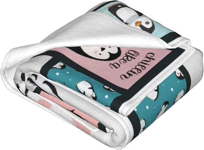 Penguin Blanket Gifts for Boys Girls Women Kids Adults Penguin Lover Blue Ice Antarctic Cute Animals Throw Blanket Soft Cozy Fleece Plush Warm Flannel Bedding Blanket for Couch Sofa Chair 50"X60"