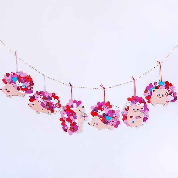 Winlyn 24 Sets Heart Hedgehog Ornaments Decorations Valentine Crafts Kits Heart Hedgehog Art Sets Heart Foam Valentine Stickers for Kids Valentine's Day Party Classroom Activities Gift Exchange