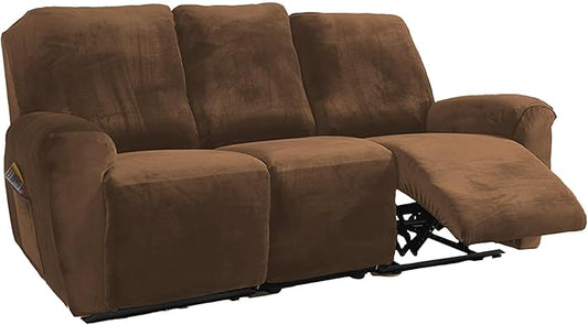 NORTHERN BROTHERS Stretchy Recliner Chair Covers, Velvet Recliner Covers, Lazy Boy Chair Cover (Brown, 3 Seat)