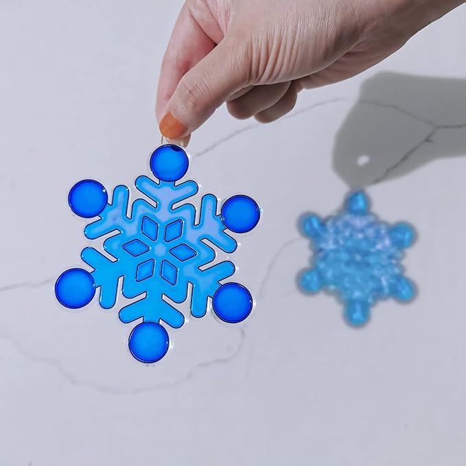 Winlyn 24 Sets Snowflake Suncatchers Ornaments Decorations DIY Window Paint Art Suncatchers Christmas Craft Kits Hanging Snowflake Sun Catchers for Kids Christmas Winter Home Classroom Party Activity