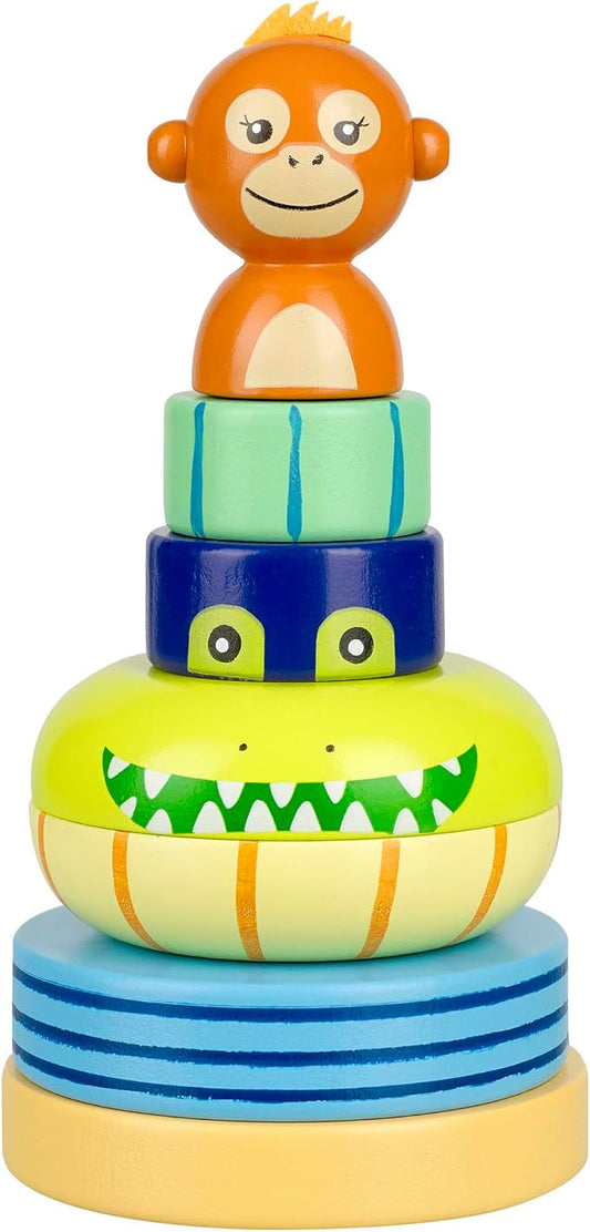 Orange Tree Toys: Stacking Ring: Jungle Animals - Wooden Colorful Stacking Puzzle Toy, Size & Motor Skills Developmental Toy, Toddler & Kids, Ages 1+