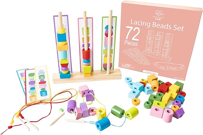 Montessori & Me Stringing Beads for Kids 3-5 - Lacing String Toys for Toddlers - Snap Necklace