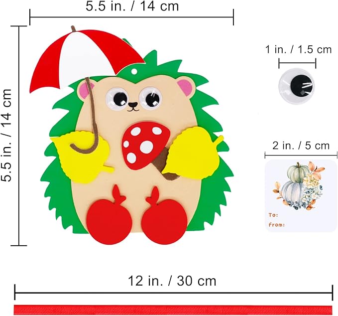 Winlyn Fall Craft Kits 24 Sets DIY Fall Hedgehog Ornaments Decorations Art Sets Autumn Maple Leaf Pumpkin Foam Stickers Googly Eyes for Kids Thanksgiving Halloween Classroom Activities Party Favors