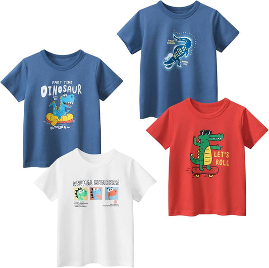 Boys' 4-Pack Excavator Short Sleeve Crewneck T-Shirts Top Tee Size 2-7 Years Toddler Boys' Value Pack Cotton T-Shirt