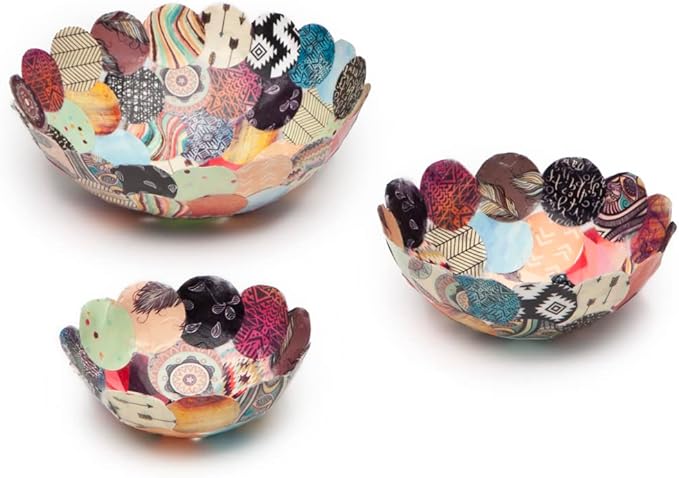 Craft Crush Paper Bowls Craft Kit - Creates 3 DIY Decorative Bowls Easy-to-Make Colorful Bowls for Small Items, Desk Organization - Includes Glue & Foam Applicator - Paper Craft Kit for Ages 13 & up