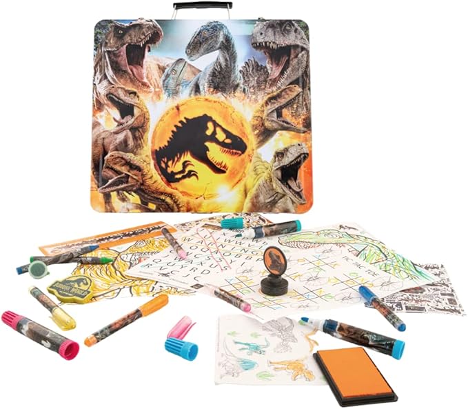 Innovative Designs Jurassic World Deluxe Activity Set for Kids with Carrying Tin, Coloring Sheets, Stickers, & Art Supplies, 500+ Pieces