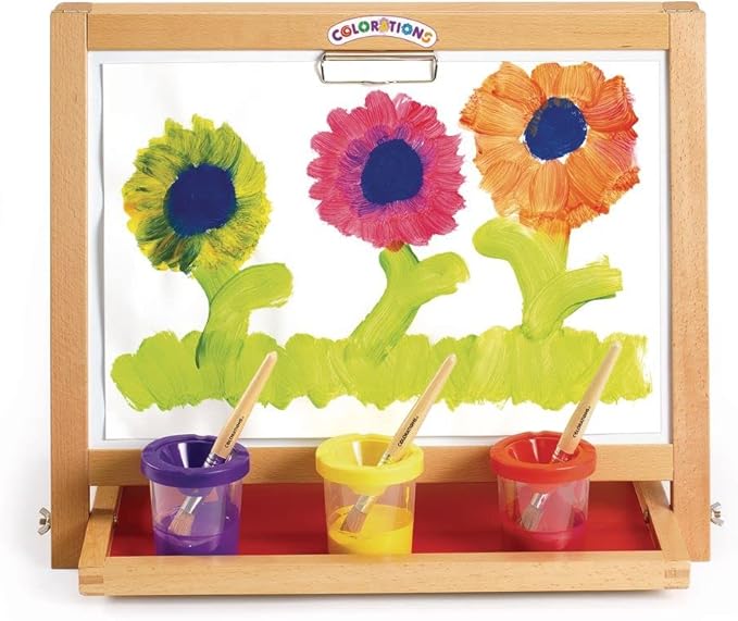 Colorations Tabletop Easel Featuring Magnetic Dry Erase Board, Chalkboard and Clips to Hold Paper (Item # Teasel)