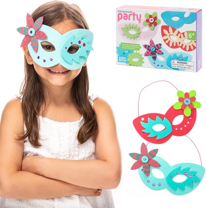 Serabeena Masquerade Mask for Kids - Masquerade Mask Kit for Girls - DIY Masks to Decorate for Kids - Girls Masquerade Masks with Decorations - Colorful Craft Masks - 6 Masks to Decorate - Ages 4-7