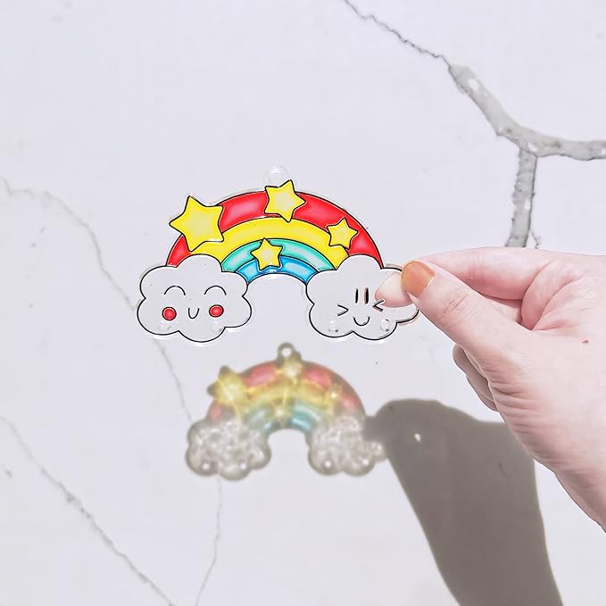 Winlyn 24 Sets Rainbow Suncatchers Ornaments Decorations DIY Window Paint Art Suncatchers Craft Kits Hanging Rainbow Sun Catchers for Kids Spring Summer Home Classroom Party Activity Art Project