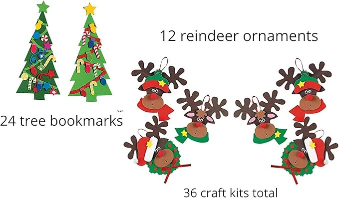 PWS Sales Foam Christmas Tree Bookmark Reindeer Ornament Holiday Craft Kits-Makes 36-Fun Craft for Kids-Party Favor Activity