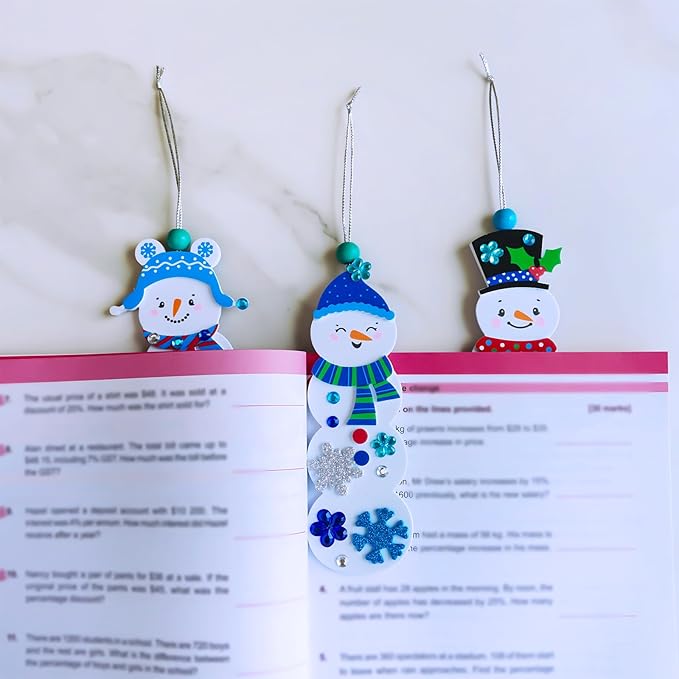 Winlyn 24 Sets Christmas Craft Kits Winter Crafts DIY Christmas Snowman Bookmarks Ornaments Art Sets Snowman Christmas Foam Stickers Arts and Crafts for Kids Holiday Classroom Activities Party Favors