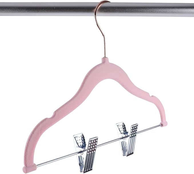 Tosnail 30 Pack Kids Velvet Hangers Children's Clothes Hangers Baby Hangers with Clips - Pink