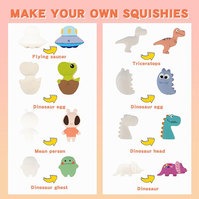Anboor DIY Squishies Painting Kit Pack for Kids,8pcs Cute Animal Dinosaurs Paintable Slow Rise Squishies Making Kit for Boy & Girl,Make Your Own Squeeze Painting Kit Art Craft DIY Kit for Age 6+