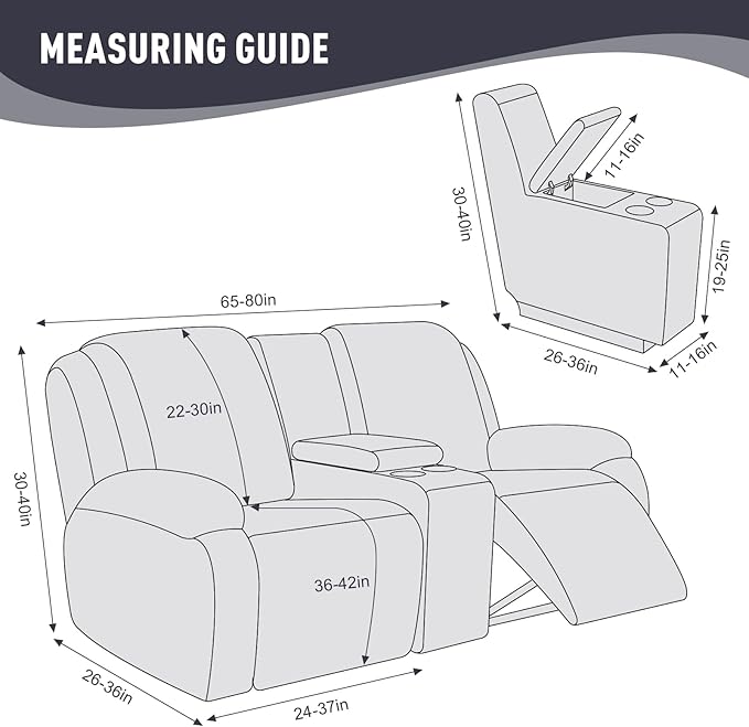 KinCam Loveseat Recliner Covers with Middle Console Slipcover, Recliner Sofa Covers 2 Seat Couch Cover Stripe Jacquard Furniture Protector Covers with Elastic Bottom for Kids, Pets (Gray)
