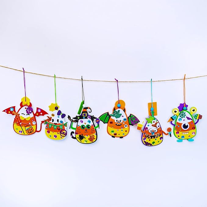 Winlyn 24 Sets Halloween Craft Kits for Kids Ghost Monster Candy Corn Foam Individual Craft Kits Halloween Arts and Crafts for Kids Halloween Home Classroom Activities Party Favors Trick-Or-Treaters