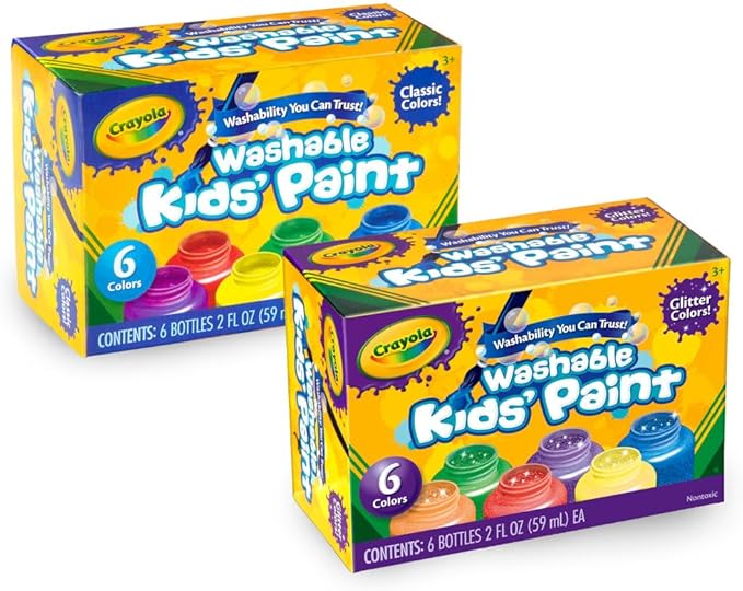 Crayola Washable Kids Paint Set (12ct), Classic and Glitter Paint for Kids, Arts & Crafts Supplies, Toddler Painting Kit, 3+ [Amazon Exclusive]