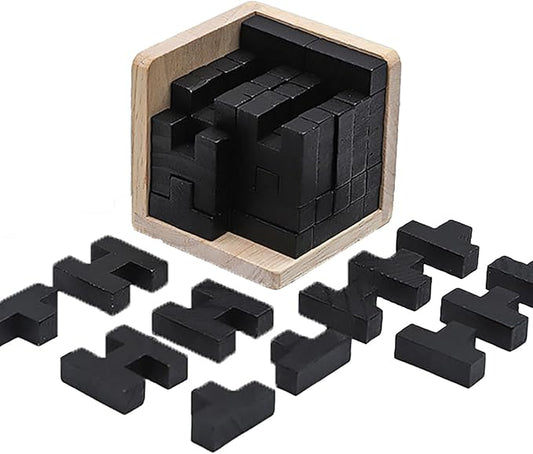 Wooden Brain Teaser Puzzle Cube Wooden Puzzles T-Shaped Jigsaw Logic Puzzle Educational Toy for Kids and Adults by AHYUAN (T and H Shape Black)