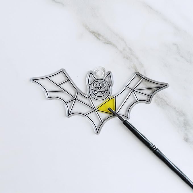 Winlyn 27 Sets Halloween Bat Suncatchers Ornaments Decorations DIY Window Paint Art Suncatchers Halloween Craft Kits Suncatchers Painting Kits for Kids Fall Halloween Classroom Activities Art Projects