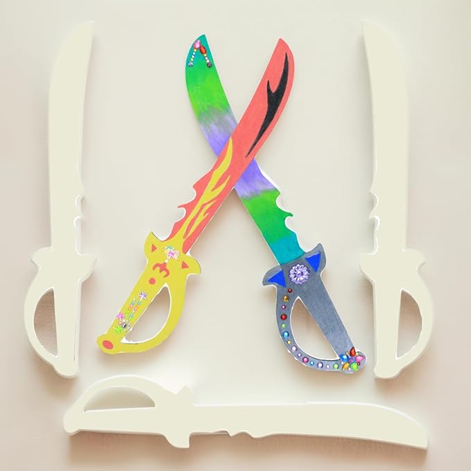 Ninja Pirate Style Toy Set - Unfinished Wooden Crafts, DIY Painting, Kids Ninja Warrior Viking Role Play, Parties (10 Pack)