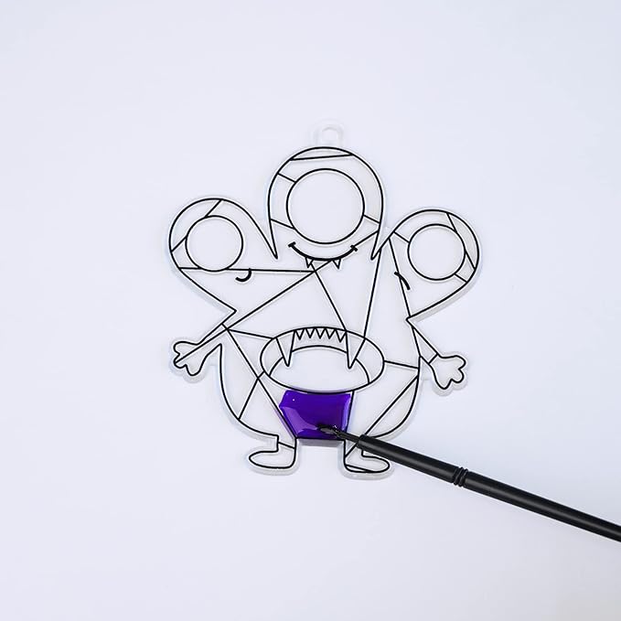 Winlyn 27 Sets Halloween Craft Kits Fall Crafts Monster Suncatchers Ornaments Decorations DIY Window Paint Art Suncatchers Hanging Monster Sun Catchers for Kids Classroom Party Activities