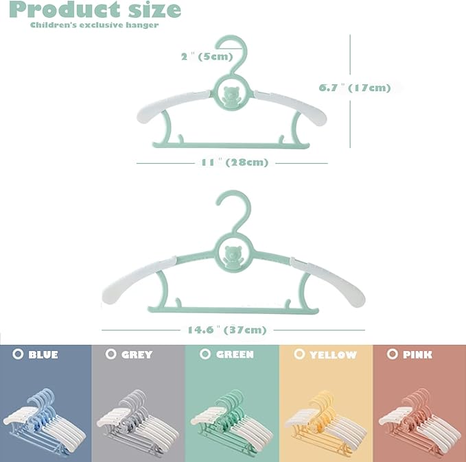 JSF Set of 20pcs Baby Hangers, Baby Hangers for Closet, Durable Non Slip Baby Hangers, 11-14" Baby Hangers for Closet, Green Hanger