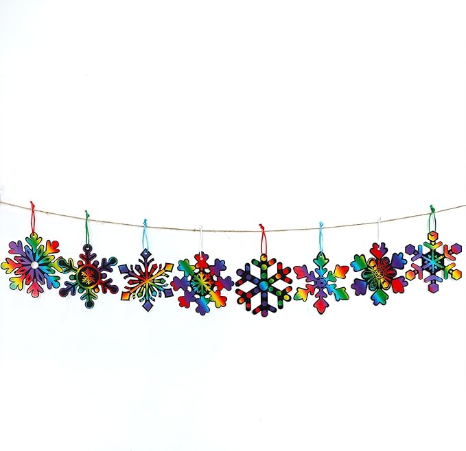 Winlyn 56 Sets 8 Styles Magic Color Scratch Snowflake Ornaments Christmas Scratch Art Decorations Christmas Craft Kits Winter Crafts for Kids Party Favors Holiday Seasonal Home Classroom Activities