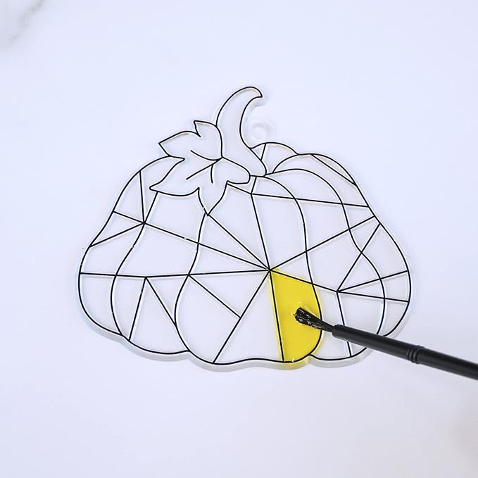 Winlyn 27 Sets Pumpkin Suncatchers DIY Window Paint Art Suncatchers Fall Pumpkin Craft Kits Autumn Pumpkin Sun Catchers for Kids Classroom Halloween Thanksgiving Art Activities