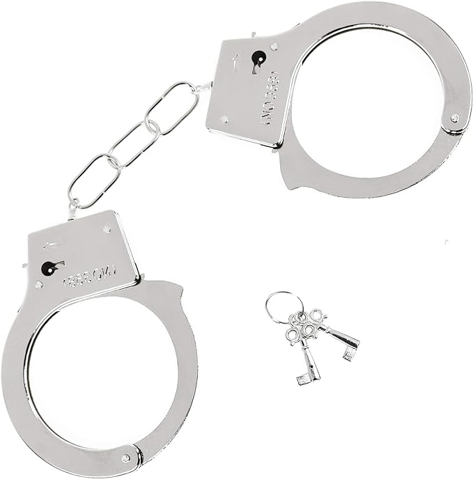 Skeleteen Metal Handcuffs with Keys - Toy Police Costume Prop Accessories Metal Chain Hand Cuffs with Safety Release and Key