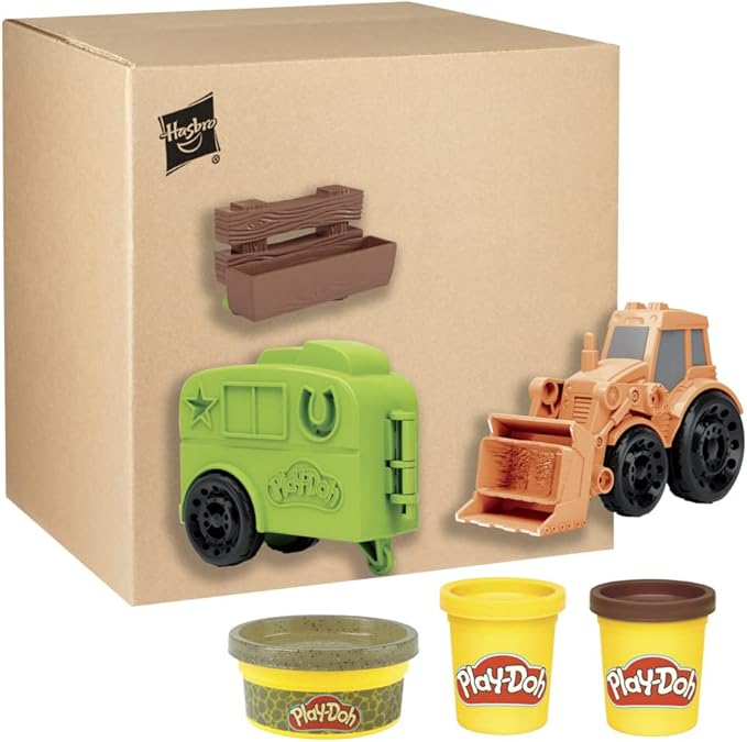 Play-Doh Wheels Tractor Farm Truck Toy for Kids 3 Years and Up with Horse Trailer Mold and 3 Cans of Non-Toxic Modeling Compound