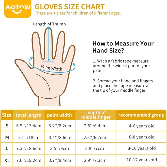 Kids Winter Warm Sports Gloves - Cold Weather Water-Resistant Children Mittens Age 4 12 Years Boys Girls Black