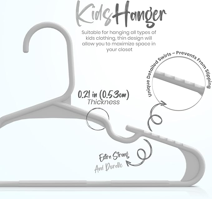 Utopia Home 20 Pack Kids Hangers - 11.5 Inch Plastic Baby Hangers for Closet - Childrens Hanger for Clothes & Infant Hanger for Closet - Ideal for Everyday Standard Use (Gray)