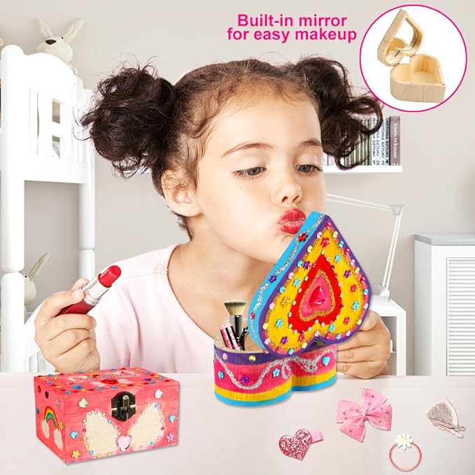 Crafts for Girls 8-12, 2 Pack DIY Wooden Jewelry Box Art Craft Supplies Painting Kit for Kids Ages 4-6 6-8 5 7 9 10 11 Year Old Girl Birthday Party Favors Toys Mothers Valentines Day Gifts