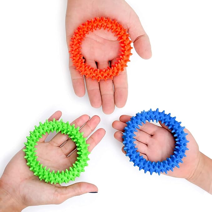 Pick A Toy Sensory Ring and Fidget Toy 3 Pack, Soft, Flexible Rubber Rings with Spikes, Engaging and Calming Sensory Toys Bracelets for Children, Youth, Adults