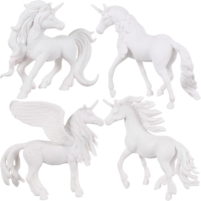Zerodeko 4pcs DIY Painting Unicorn Toys, Unicorn Arts and Crafts Painting kit Paintable Unicorn Figurines Unicorn Coloring Kits Art Craft Toys for Kids (White)