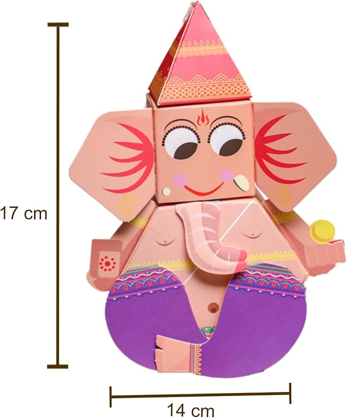 Desi Favors DIY Ganesha Paper Craft Kit - Diwali Gifts for Lord Ganesha Origami for Indian Kids | Vinayaka Chavithi Kid | Hindu Festival Ganesha Idol | 6.6x5.5 Inch (Pack of 1)