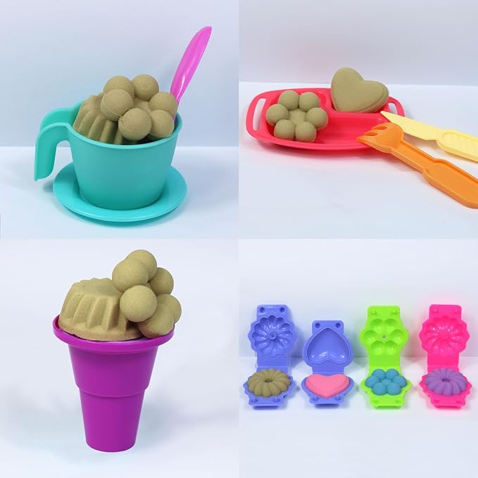 FYZ Brothers Play Sand Kit, Ice Cream Sand Toys, 3lbs Beige Sand, 25Pcs Sandbox Sand Kit Beach Toys for Girls Boys - Kitchen Molds Tools Toys