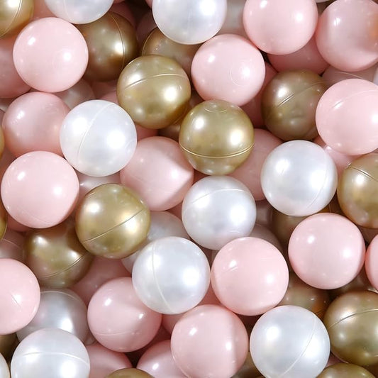 GOGOSO Plastic Balls for Baby Boys Play Pit Balls, Kid Ball Play Pit Play Yard, Baby Fance, Playpen, Playtent with Pearl Pink Brown WhiteColors,2.36inches, 100pcs