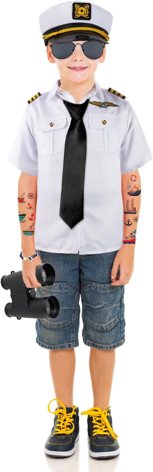 Yewong Kids Yacht Captain Sailor Costume Navy Admiral Uniform Hat Accessories Set for Halloween Birthday Boat Party