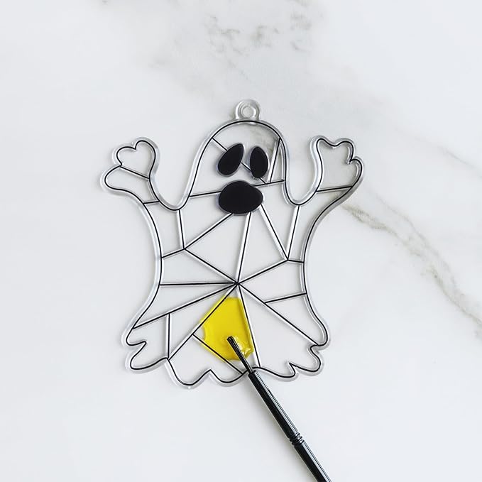 Winlyn 27 Sets Halloween Ghost Suncatchers Ornaments Decorations DIY Window Paint Art Suncatchers Halloween Craft Kits Suncatchers Painting Kits for Kids Classroom Activities Art Projects Part Favors
