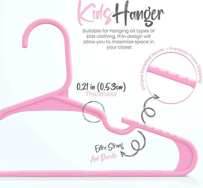 Utopia Home 40 Pack Kids Hangers - 11.5 Inch Plastic Baby Hangers for Closet - Childrens Hanger for Clothes & Infant Hanger for Closet - Ideal for Everyday Standard Use (Baby Pink)