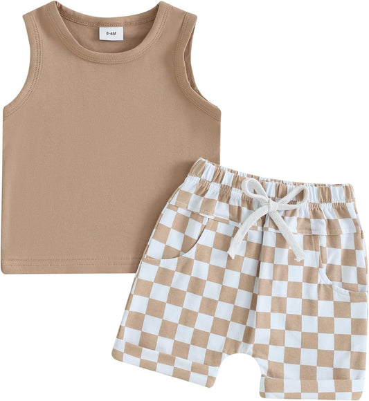 Kupretty Baby Boy Summer Clothes Sleeveless Tank Tops Vest T-Shirt + Casual Shorts Toddler Outfits Set