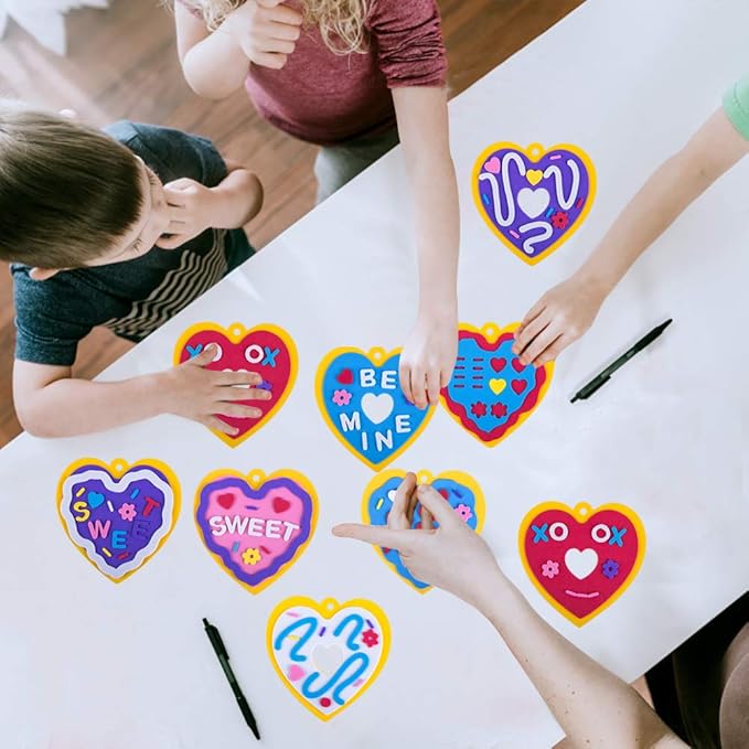 XJF Foam Valentine Craft Kit for Kids,Make 24 Foam Hearts,Foam Heart Stickers for Valentine's Day DIY Craft Supplies School,Church,Classroom Project