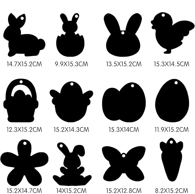 JOYIN 72 Pcs Easter Scratch Paper Set (12 Designs) Rainbow Scratch Art Easter Crafts Kit for Kids with Wooden Stick and Ribbon, Rainbow Color Scratch Ornaments for Home Tree Decor, Party Favors