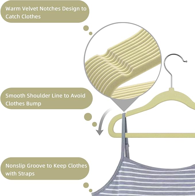 GoodtoU Kids Velvet Hangers,30 Pack Baby Hangers for Closet Non Slip Velvet Clothes Hangers Coat Hangers for Toddler Children Infant Hanger (Beige 30Pack)