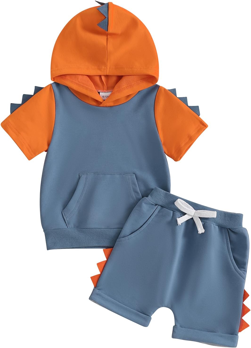 Toddler Baby Boy Summer Hooded Outfit Contrast Color Short Sleeve T Shirt Top Elastic Shorts Summer Clothes Set