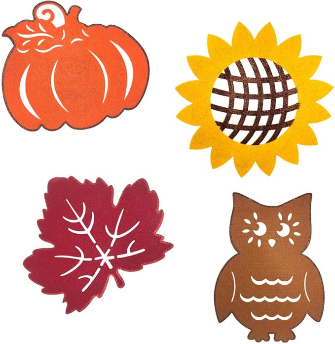 Seasonal Holiday Placemat Felt Shapes - Glitter Cut-Outs for Arts and Crafts or Party Supply Decorations - 4 Piece Set