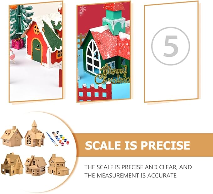 NUOBESTY 5PCS Unfinished Christmas House with Paint Set Art and Craft House for Kids DIY Crafts Woodworking Building Project for Children to Build& Paint